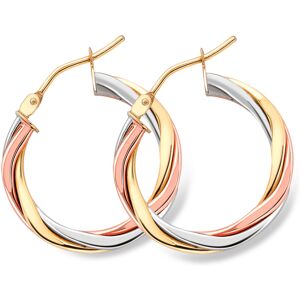 Jewelco London 9ct 3 Colour Gold Russian Wedding Ring Twist Hoop Earrings 2mm - Jewelco London 9ct 3 Colour Gold Russian Wedding Ring Twist Hoop Earrings 2mm -