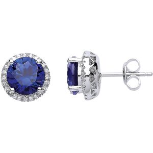 Jewelco London Ladies Sterling Silver Sapphire-Blue Cubic Zirconia Halo Stud Ear Jewelco London Ladies Sterling Silver Sapphire-Blue Cubic Zirconia Halo Stud Ear