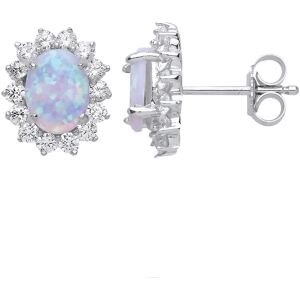 Jewelco London Ladies Sterling Silver oval Opal Royal Cluster Stud Earrings - GV Jewelco London Ladies Sterling Silver oval Opal Royal Cluster Stud Earrings - GV