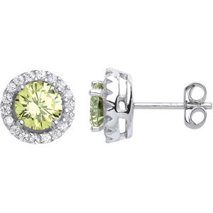 Jewelco London Ladies Sterling Silver Peridot-Green Cubic Zirconia Halo Solitair Jewelco London Ladies Sterling Silver Peridot-Green Cubic Zirconia Halo Solitair