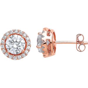 Jewelco London Ladies Rose Gold-Plated Sterling Silver Cubic Zirconia Halo Solit Jewelco London Ladies Rose Gold-Plated Sterling Silver Cubic Zirconia Halo Solit