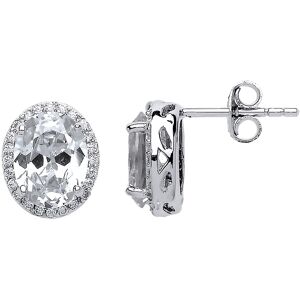 Jewelco London Ladies Sterling Silver oval Cubic zirconia Oval Halo Cluster Stud Jewelco London Ladies Sterling Silver oval Cubic zirconia Oval Halo Cluster Stud