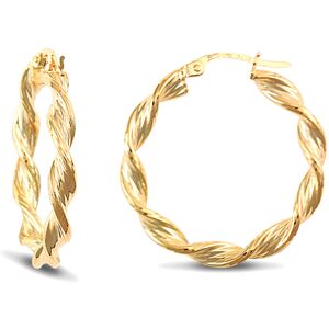 Jewelco London Ladies 9ct Yellow Gold Barked Platted Candy Twist 3.5mm Hoop Earr Jewelco London Ladies 9ct Yellow Gold Barked Platted Candy Twist 3.5mm Hoop Earr