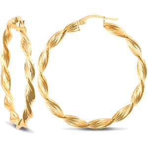 Jewelco London Ladies 9ct Yellow Gold Barked Platted Candy Twist 3.5mm Hoop Earr Jewelco London Ladies 9ct Yellow Gold Barked Platted Candy Twist 3.5mm Hoop Earr