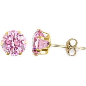 Jewelco London Ladies 9ct Yellow Gold Pink Round Brilliant Cubic Zirconia Solita Jewelco London Ladies 9ct Yellow Gold Pink Round Brilliant Cubic Zirconia Solita
