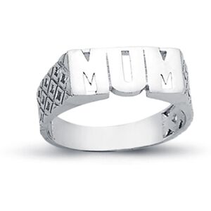 (Q) Jewelco London Rhodium Plated Sterling Silver MUM Signet ID Ring 6mm (Q) Jewelco London Rhodium Plated Sterling Silver MUM Signet ID Ring 6mm