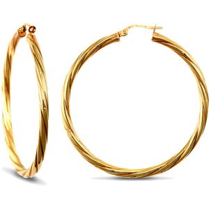 Jewelco London Ladies 9ct Yellow Gold Twisted 3mm Hoop Earrings 45mm - JER199 Jewelco London Ladies 9ct Yellow Gold Twisted 3mm Hoop Earrings 45mm - JER199