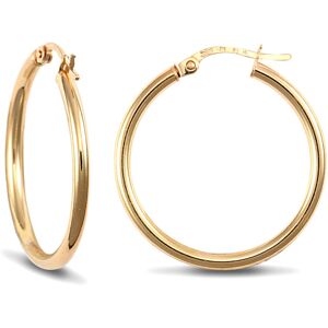 Jewelco London Ladies 9ct Yellow Gold Polished 2mm Hoop Earrings 25mm - JER719C Jewelco London Ladies 9ct Yellow Gold Polished 2mm Hoop Earrings 25mm - JER719C