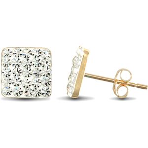 Jewelco London Ladies 9ct Yellow Gold White Round Crystal Disco Square Stud Earr Jewelco London Ladies 9ct Yellow Gold White Round Crystal Disco Square Stud Earr