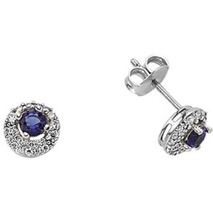 Jewelco London Ladies Sterling Silver Sapphire-Blue Cubic Zirconia Halo Stud Ear Jewelco London Ladies Sterling Silver Sapphire-Blue Cubic Zirconia Halo Stud Ear