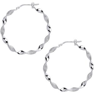 Jewelco London Ladies Sterling Silver Frosted Candy Twist Hoop Earrings 40mm 4mm Jewelco London Ladies Sterling Silver Frosted Candy Twist Hoop Earrings 40mm 4mm