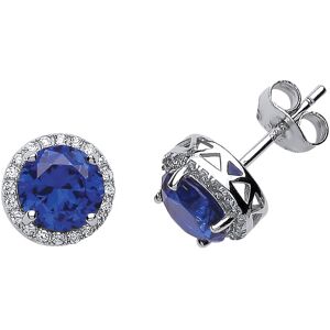 Jewelco London Ladies Sterling Silver Sapphire-Blue Cubic Zirconia Halo Stud Ear Jewelco London Ladies Sterling Silver Sapphire-Blue Cubic Zirconia Halo Stud Ear
