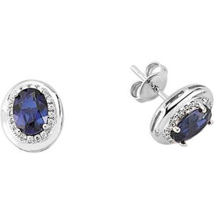 Jewelco London Ladies Sterling Silver Sapphire-Blue Oval Cubic Zirconia Halo Stu Jewelco London Ladies Sterling Silver Sapphire-Blue Oval Cubic Zirconia Halo Stu