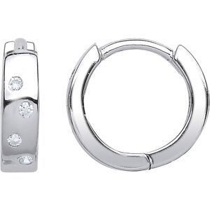 Jewelco London Ladies Sterling Silver Cubic Zirconia Huggie Hoop Earrings 13mm - Jewelco London Ladies Sterling Silver Cubic Zirconia Huggie Hoop Earrings 13mm -