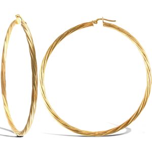 Jewelco London Ladies 9ct Yellow Gold Twisted 3mm Hoop Earrings 65mm - JER200A Jewelco London Ladies 9ct Yellow Gold Twisted 3mm Hoop Earrings 65mm - JER200A