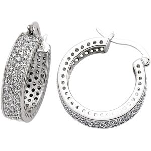 Jewelco London Ladies Sterling Silver Cubic Zirconia Huggie Hoop Earrings 24mm - Jewelco London Ladies Sterling Silver Cubic Zirconia Huggie Hoop Earrings 24mm -