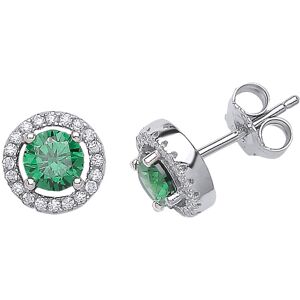 Jewelco London Ladies Sterling Silver Emerald-Green Cubic Zirconia Halo Stud Ear Jewelco London Ladies Sterling Silver Emerald-Green Cubic Zirconia Halo Stud Ear