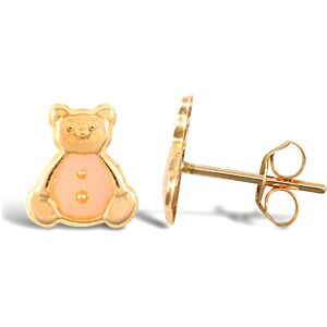 Jewelco London Ladies 9ct Yellow Gold Pink Enamel Teddy Bear Stud Earrings - JES Jewelco London Ladies 9ct Yellow Gold Pink Enamel Teddy Bear Stud Earrings - JES