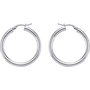 Jewelco London Ladies Sterling Silver Round Tube Polished Hoop Earrings 33mm - E Jewelco London Ladies Sterling Silver Round Tube Polished Hoop Earrings 33mm - E