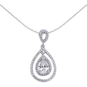 Jewelco London Ladies Sterling Silver Pear Cubic Zirconia Teardrop Halo Pendant Jewelco London Ladies Sterling Silver Pear Cubic Zirconia Teardrop Halo Pendant