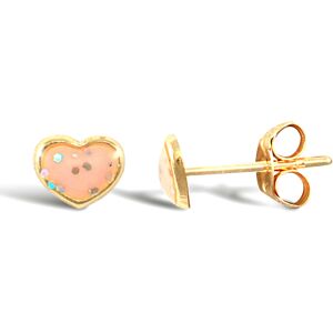 Jewelco London Ladies 9ct Yellow Gold Pink Enamel Love Heart Stud Earrings - JES Jewelco London Ladies 9ct Yellow Gold Pink Enamel Love Heart Stud Earrings - JES