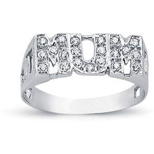 (M) Jewelco London Rhodium Plated Sterling Silver Round Cubic Zirconia MUM Signe (M) Jewelco London Rhodium Plated Sterling Silver Round Cubic Zirconia MUM Signe