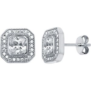 Jewelco London Rhodium Plated Sterling Silver Square Cubic Zirconia Halo Stud Ea Jewelco London Rhodium Plated Sterling Silver Square Cubic Zirconia Halo Stud Ea