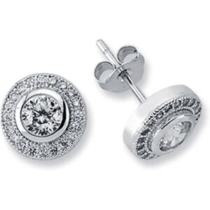 Jewelco London Rhodium Plated Sterling Silver Round Cubic Zirconia Halo Stud Ear Jewelco London Rhodium Plated Sterling Silver Round Cubic Zirconia Halo Stud Ear