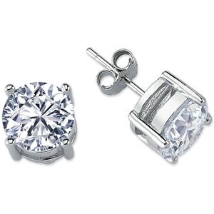 Jewelco London Rhodium Plated Sterling Silver Round Cubic Zirconia Solitaire Stu Jewelco London Rhodium Plated Sterling Silver Round Cubic Zirconia Solitaire Stu