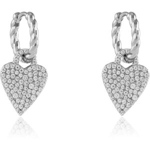 Jewelco London Rhodium Sterling Silver Cubic Zirconia Love Heart Huggie Drop Ear Jewelco London Rhodium Sterling Silver Cubic Zirconia Love Heart Huggie Drop Ear