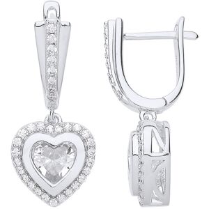 Jewelco London Ladies Sterling Silver Cubic Zirconia Halo Love Heart Drop Earrin Jewelco London Ladies Sterling Silver Cubic Zirconia Halo Love Heart Drop Earrin