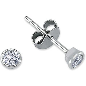 Jewelco London Rhodium Plated Sterling Silver Round Cubic Zirconia Solitaire Stu Jewelco London Rhodium Plated Sterling Silver Round Cubic Zirconia Solitaire Stu