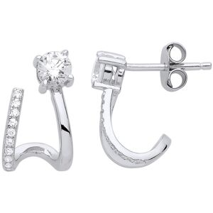 Jewelco London Ladies Sterling Silver Cubic Zirconia Wavy Solitaire Drop Earring Jewelco London Ladies Sterling Silver Cubic Zirconia Wavy Solitaire Drop Earring