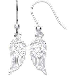 Jewelco London Ladies Sterling Silver Cubic Zirconia Angel Wings Drop Earrings - Jewelco London Ladies Sterling Silver Cubic Zirconia Angel Wings Drop Earrings -