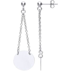 Jewelco London Ladies Sterling Silver Disc Ball & Chain Stud Drop Earrings - GVE Jewelco London Ladies Sterling Silver Disc Ball & Chain Stud Drop Earrings - GVE