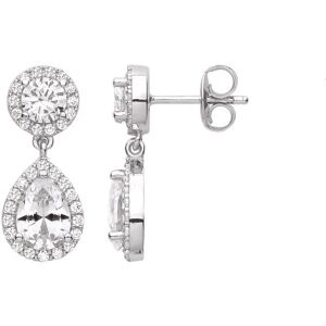 Jewelco London Ladies Rhodium Plated Sterling Silver Pear CZ Raindrop Double Hal Jewelco London Ladies Rhodium Plated Sterling Silver Pear CZ Raindrop Double Hal