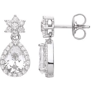 Jewelco London Ladies Rhodium Plated Sterling Silver Pear CZ Star Raindrop Clust Jewelco London Ladies Rhodium Plated Sterling Silver Pear CZ Star Raindrop Clust