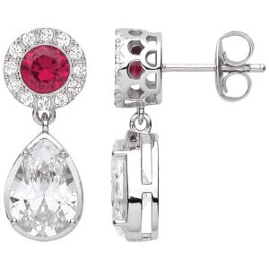 Jewelco London Ladies Rhodium Plated Sterling Silver Red Pear CZ Raindrop Halo C Jewelco London Ladies Rhodium Plated Sterling Silver Red Pear CZ Raindrop Halo C
