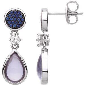 Jewelco London Ladies Rhodium Plated Sterling Silver Lilac Blue Pear CZ Icy Rain Jewelco London Ladies Rhodium Plated Sterling Silver Lilac Blue Pear CZ Icy Rain