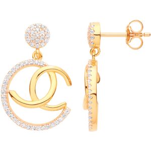 Jewelco London Ladies Gold-Plated Sterling Silver CZ Moon Pretzel Hoop Drop Earr Jewelco London Ladies Gold-Plated Sterling Silver CZ Moon Pretzel Hoop Drop Earr