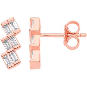 Jewelco London Ladies Rose Gold-Plated Sterling Silver Baguette CZ Stacked Block Jewelco London Ladies Rose Gold-Plated Sterling Silver Baguette CZ Stacked Block