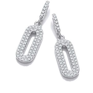 Jewelco London Ladies Rhodium Plated Sterling Silver CZ Oval Pill Paperclip Drop Jewelco London Ladies Rhodium Plated Sterling Silver CZ Oval Pill Paperclip Drop