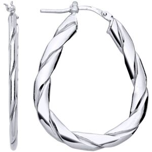 Jewelco London Ladies Rhodium Plated Sterling Silver Plaited Flat Twist Pear Hoo Jewelco London Ladies Rhodium Plated Sterling Silver Plaited Flat Twist Pear Hoo