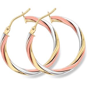 Jewelco London 9ct 3 Colour Gold Russian Wedding Ring Twist Hoop Earrings 2mm - Jewelco London 9ct 3 Colour Gold Russian Wedding Ring Twist Hoop Earrings 2mm -
