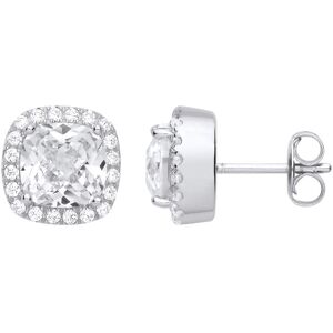 Jewelco London Ladies Rhodium Plated Sterling Silver Cushion CZ Halo Stud Earrin Jewelco London Ladies Rhodium Plated Sterling Silver Cushion CZ Halo Stud Earrin