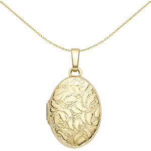 Jewelco London 9ct Yellow Gold Double Sided Flower Drop Oval Locket Pendant - LK Jewelco London 9ct Yellow Gold Double Sided Flower Drop Oval Locket Pendant - LK