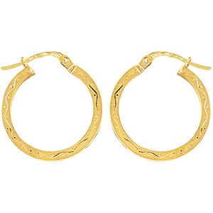 Jewelco London Ladies 9ct Yellow Gold Engraved Square Hoop Creole Earrings 20mm Jewelco London Ladies 9ct Yellow Gold Engraved Square Hoop Creole Earrings 20mm