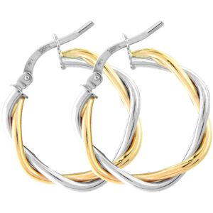 Jewelco London Ladies 9ct White Yellow Gold Weaved Twist Hoop Earrings - 15mm - Jewelco London Ladies 9ct White Yellow Gold Weaved Twist Hoop Earrings - 15mm -