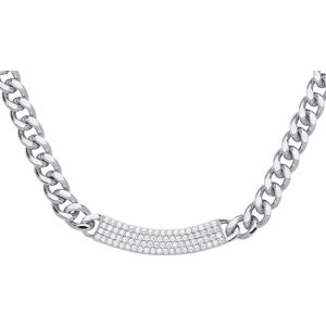 Jewelco London Ladies Rhodium Plated Sterling Silver CZ Curb Link Chain Pave ID Jewelco London Ladies Rhodium Plated Sterling Silver CZ Curb Link Chain Pave ID