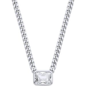 Jewelco London Ladies Sterling Silver Radiant CZ Solitaire Collarette Curb Chain Jewelco London Ladies Sterling Silver Radiant CZ Solitaire Collarette Curb Chain